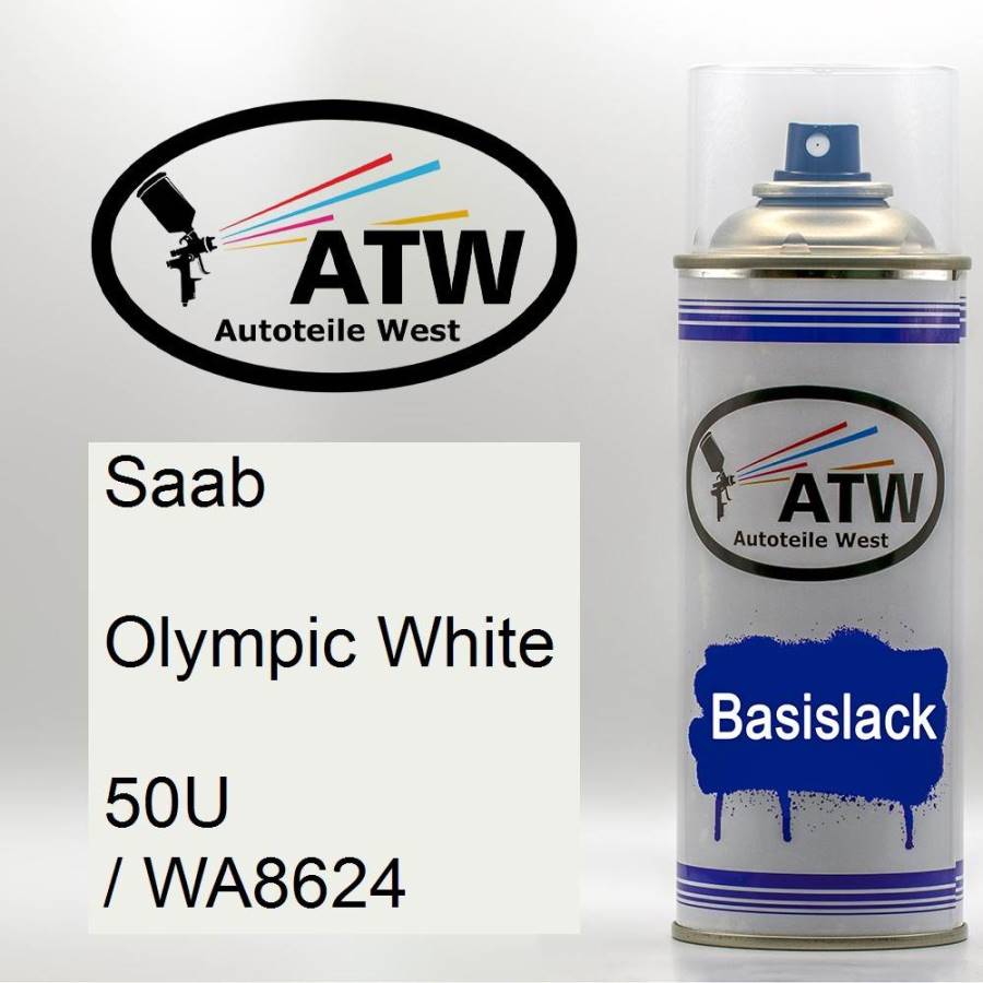 Saab, Olympic White, 50U / WA8624: 400ml Sprühdose, von ATW Autoteile West.